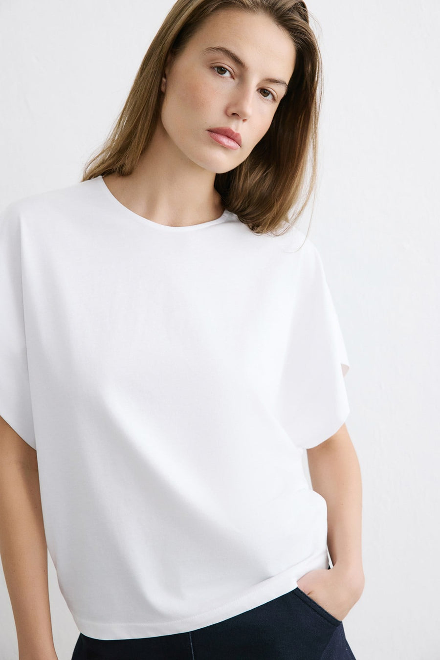 Crew Neck Knit Powder T-shirt