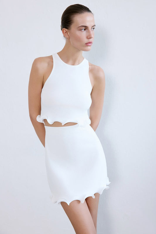 Crew Neck Sleeveless  Crop Knit Blouse
