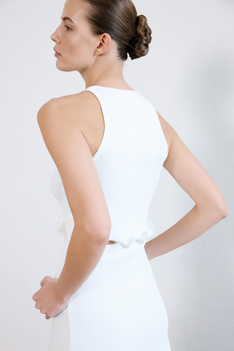 Crew Neck Sleeveless  Crop Knit Blouse