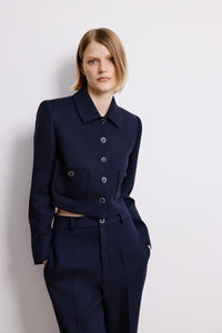 Navy Crop Blazer With Metal Buttons