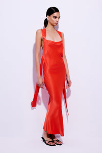Red Cross Back Detailed Midi Dress