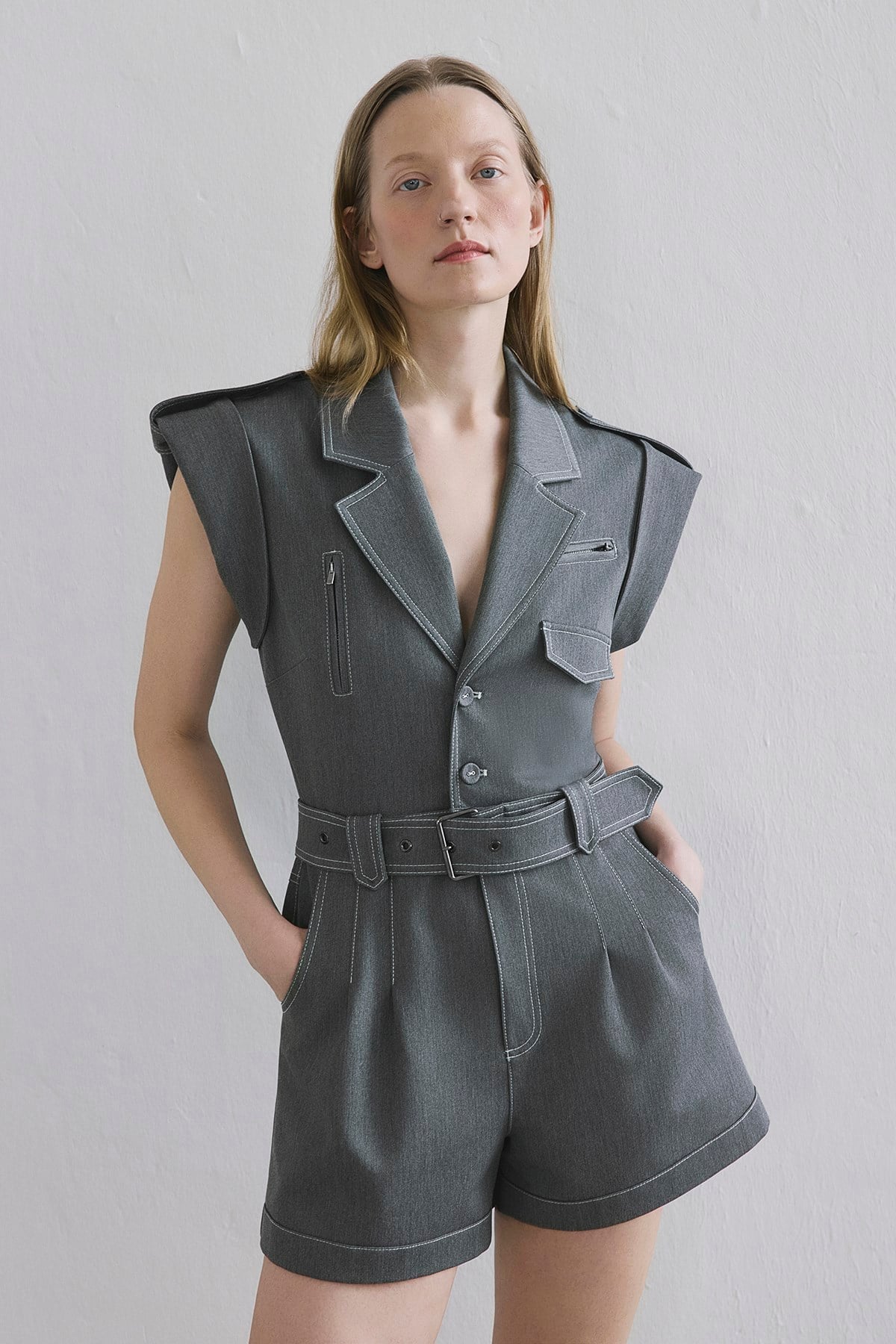 Denim Contrast Belted  Jumpsuit