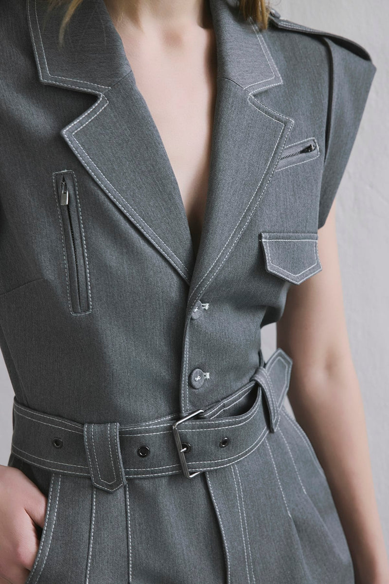 Denim Contrast Belted  Jumpsuit