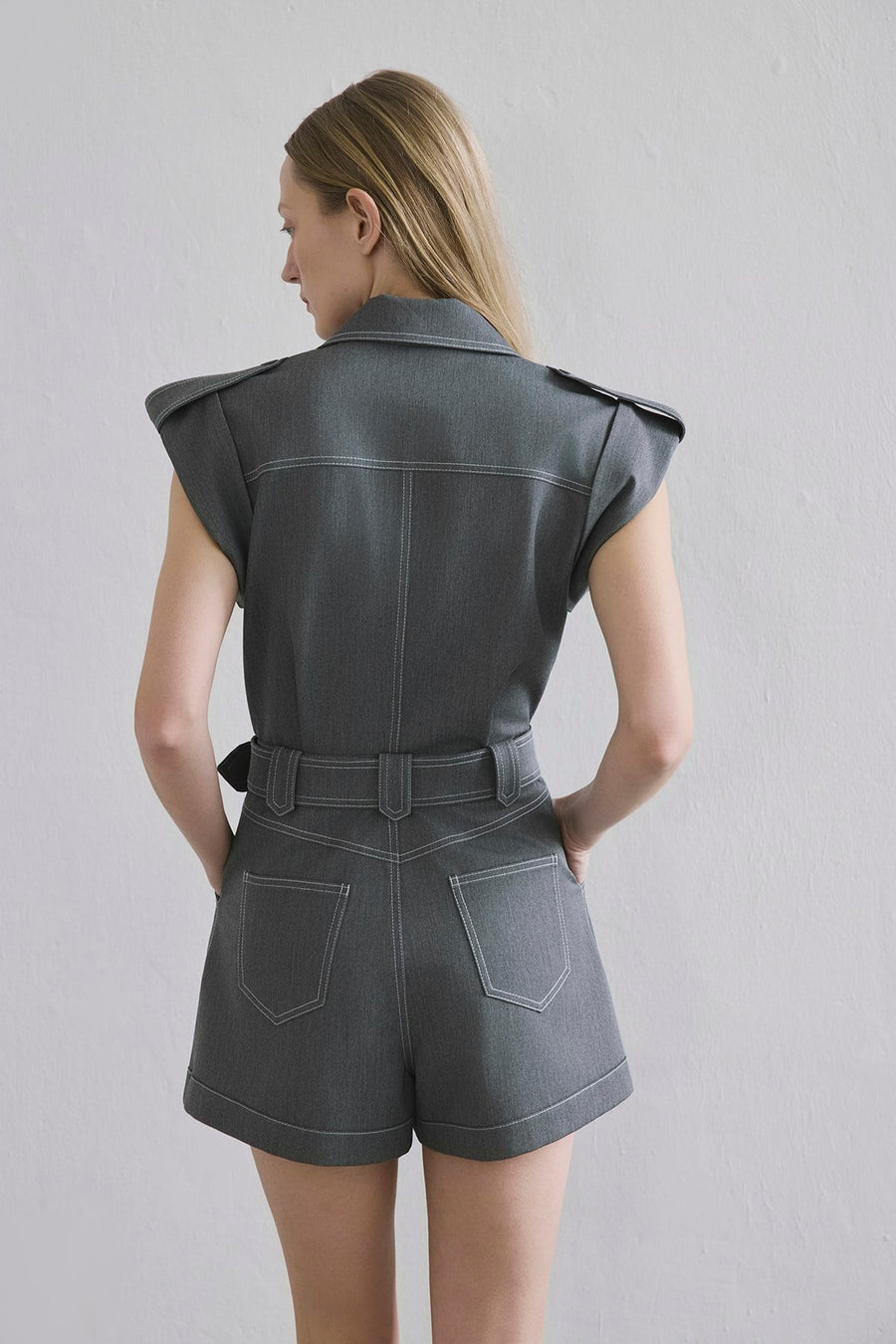 Denim Contrast Belted  Jumpsuit