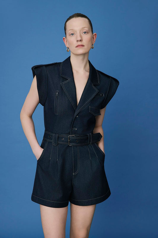 Denim Contrast Belted  Jumpsuit