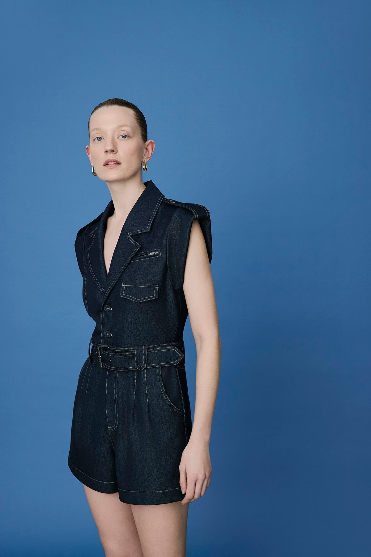 Denim Contrast Belted  Jumpsuit