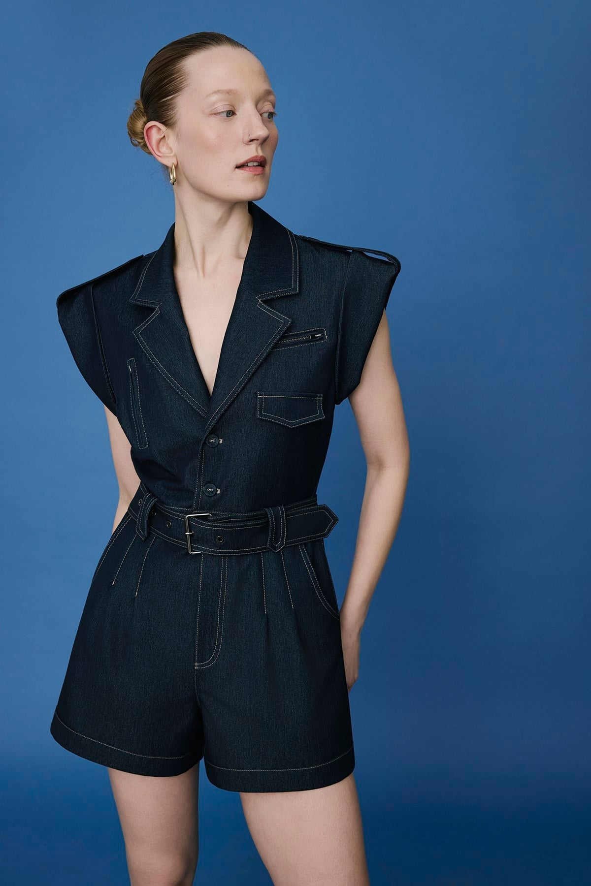 Denim Contrast Belted  Jumpsuit