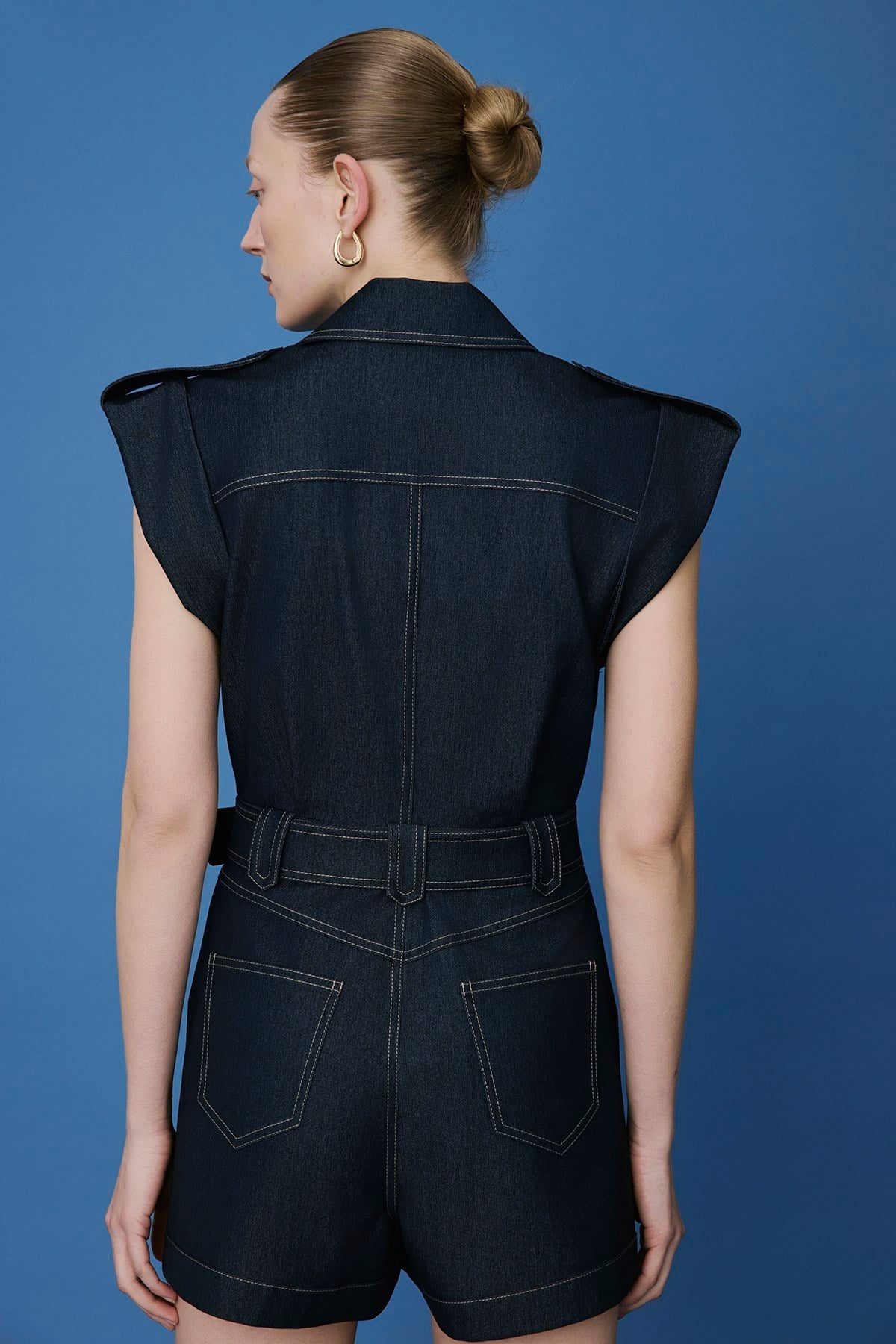Denim Contrast Belted  Jumpsuit