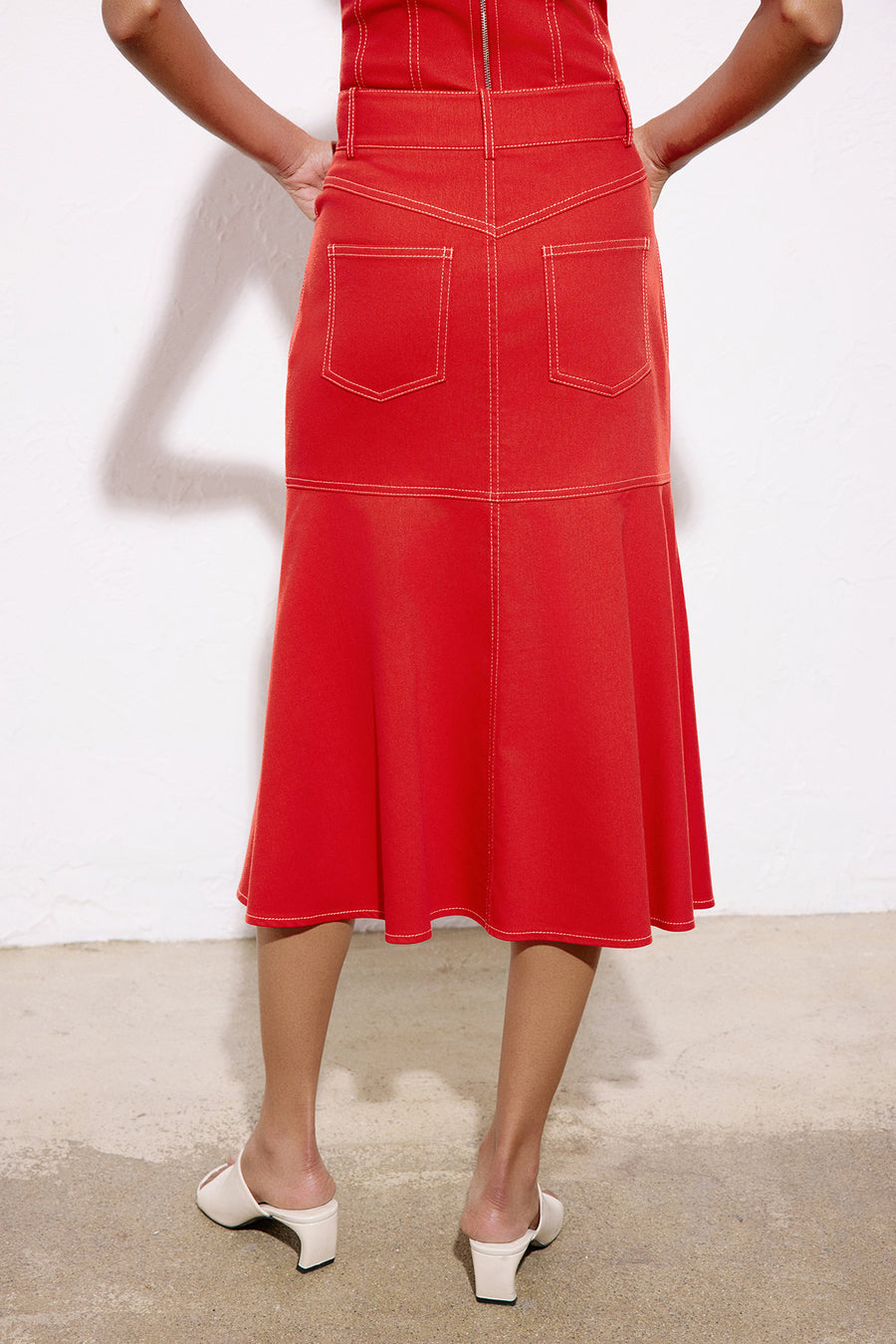 Denim Textured Midi Coral Skirt