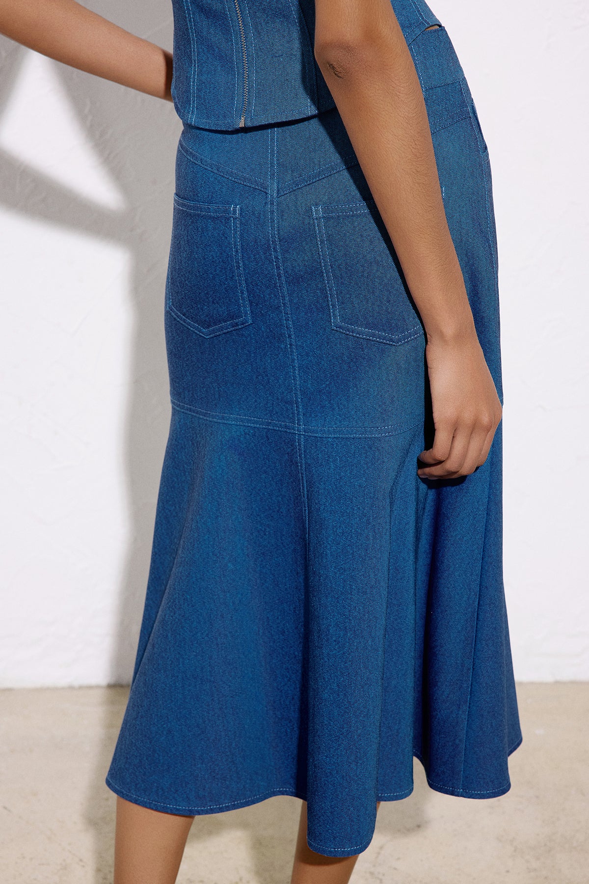 Denim Textured Midi Coral Skirt