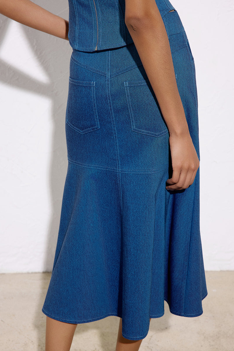 Denim Textured Midi Coral Skirt