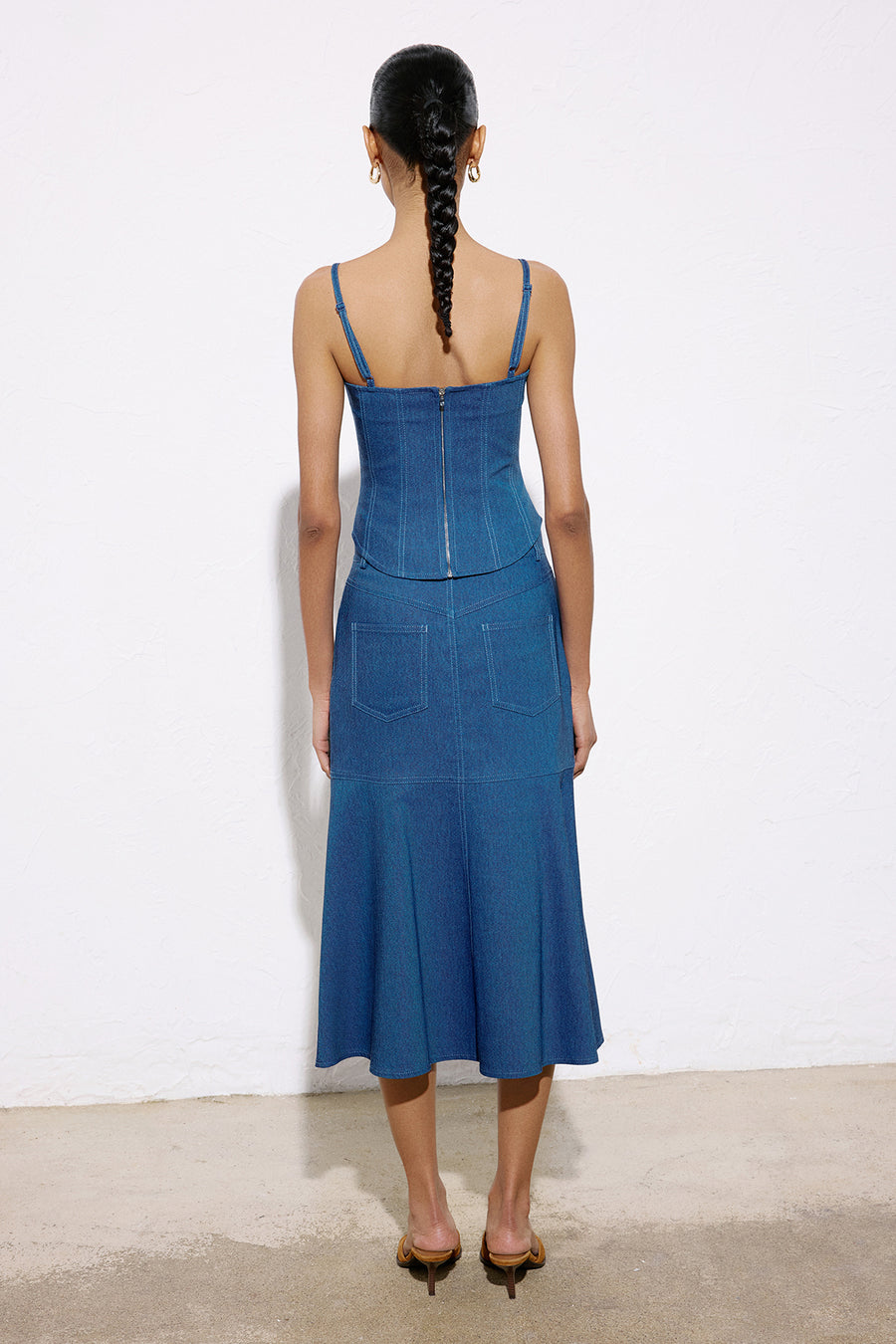 Denim Textured Midi Coral Skirt