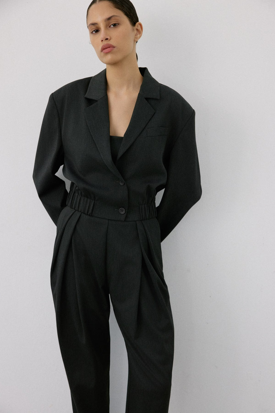 Double Breasted Lined Short Cut  Blazer