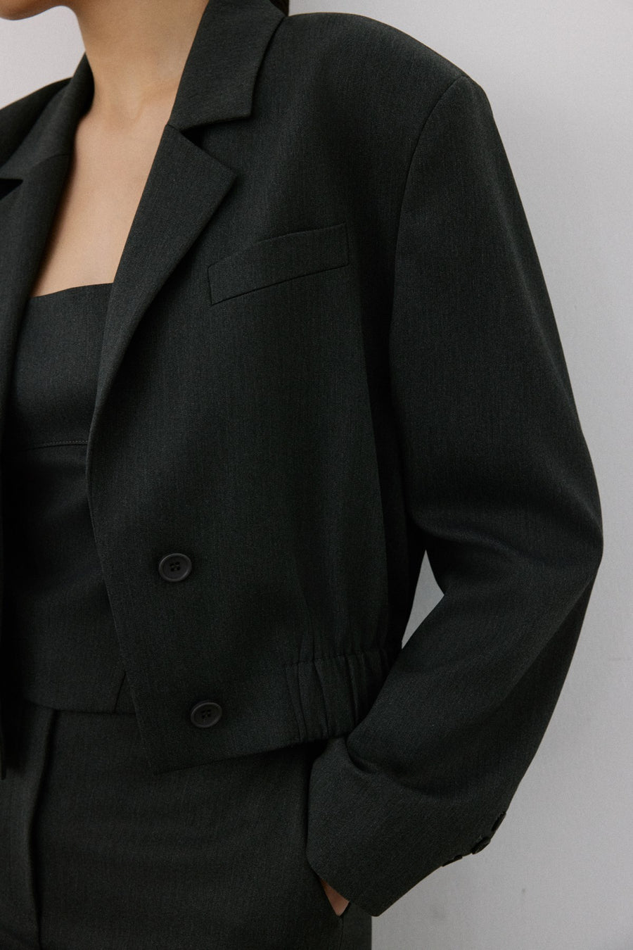 Double Breasted Lined Short Cut  Blazer