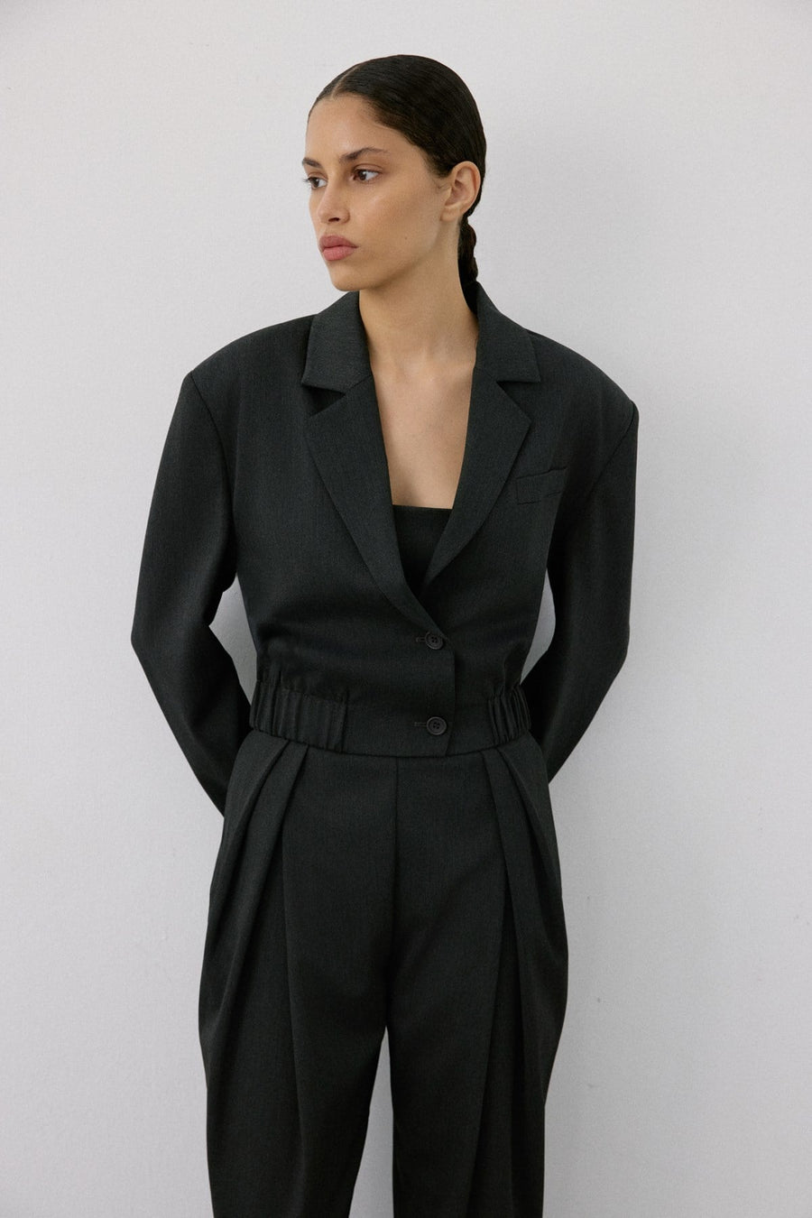 Double Breasted Lined Short Cut  Blazer