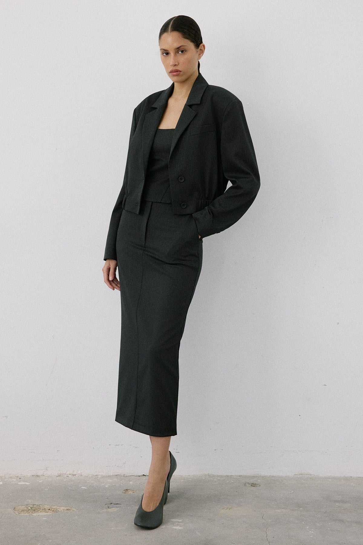 Double Breasted Lined Short Cut  Blazer