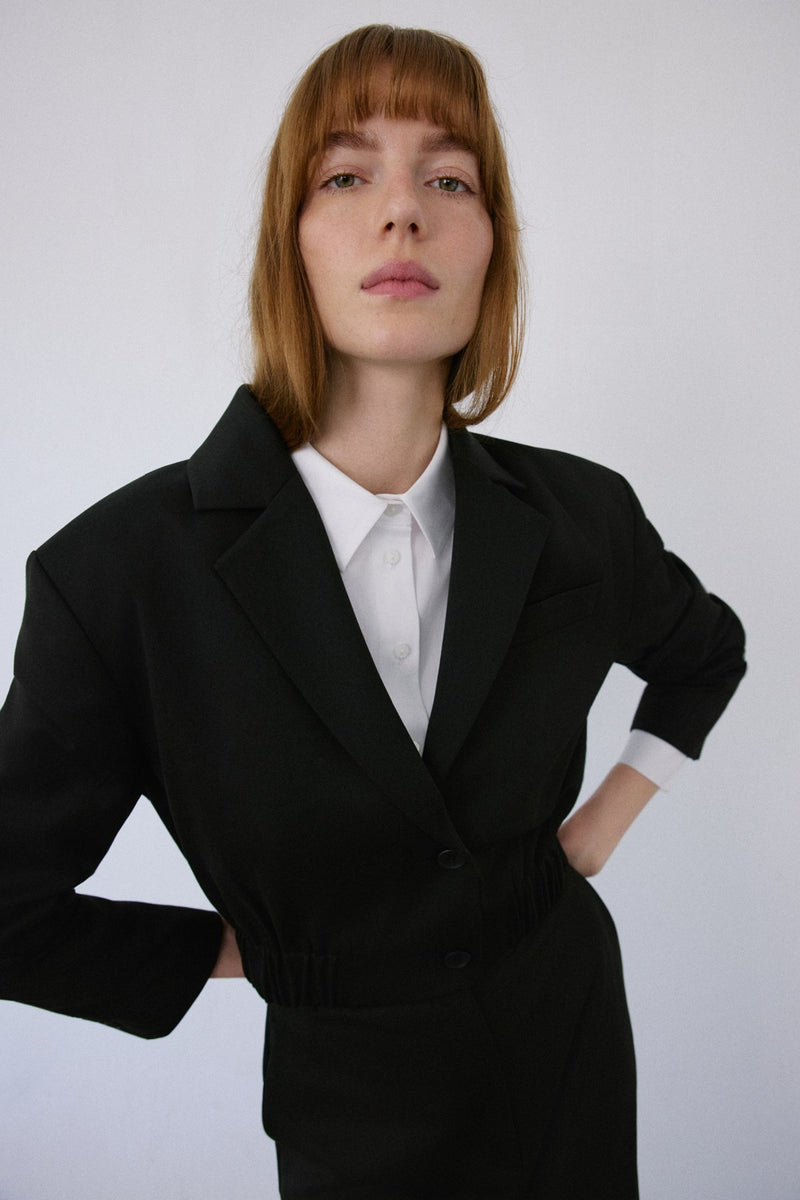 Double Breasted Lined Short Cut  Blazer