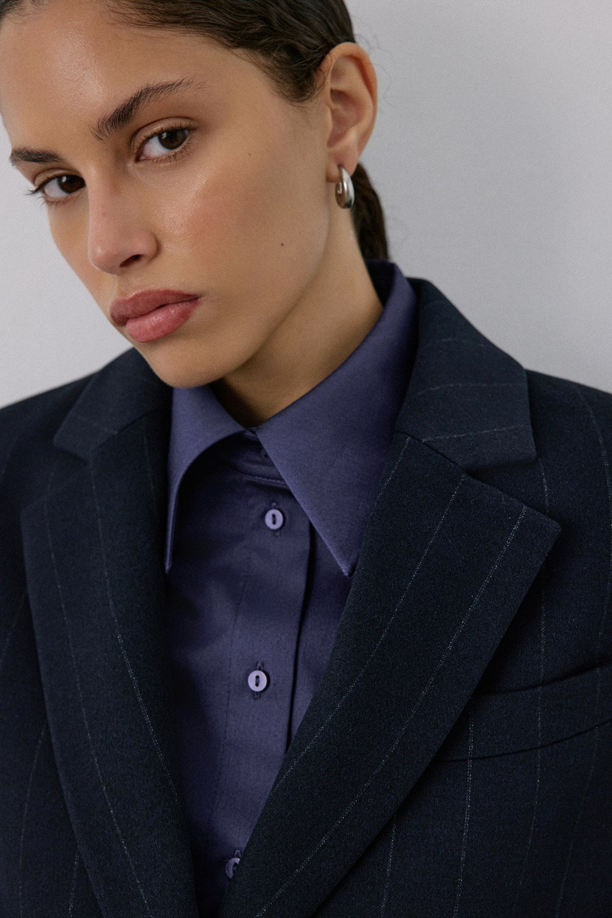 Double Breasted Lined Striped Short  Blazer