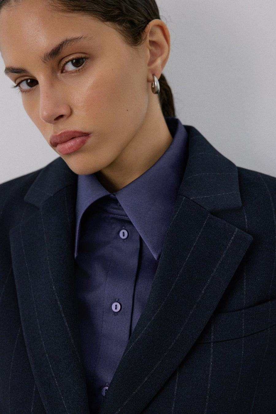 Double Breasted Lined Striped Short  Blazer