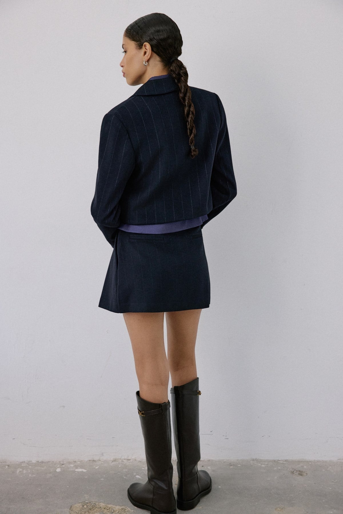 Double Breasted Lined Striped Short  Blazer
