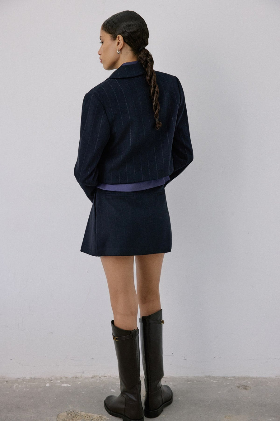 Double Breasted Lined Striped Short  Blazer