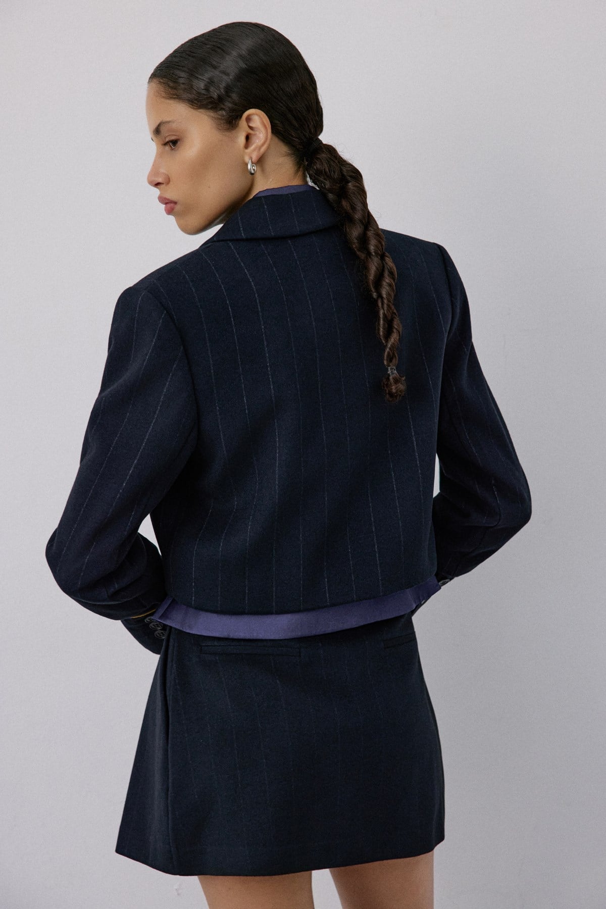 Double Breasted Lined Striped Short  Blazer