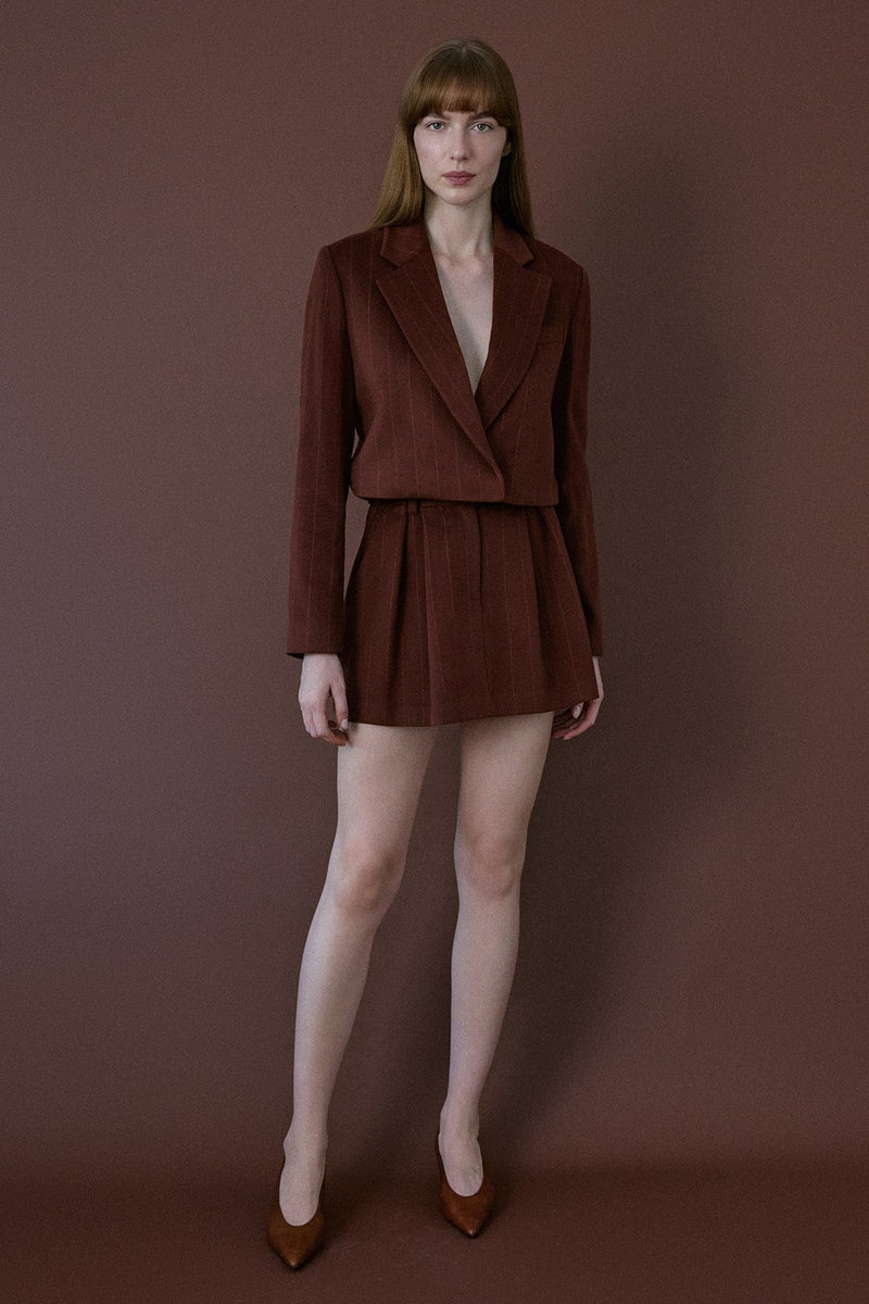 Double Breasted Lined Striped Short  Blazer