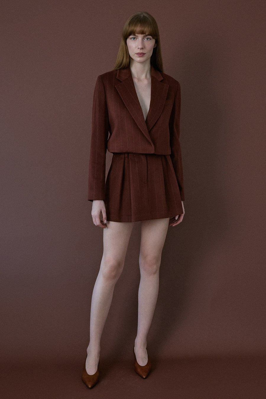 Double Breasted Lined Striped Short  Blazer