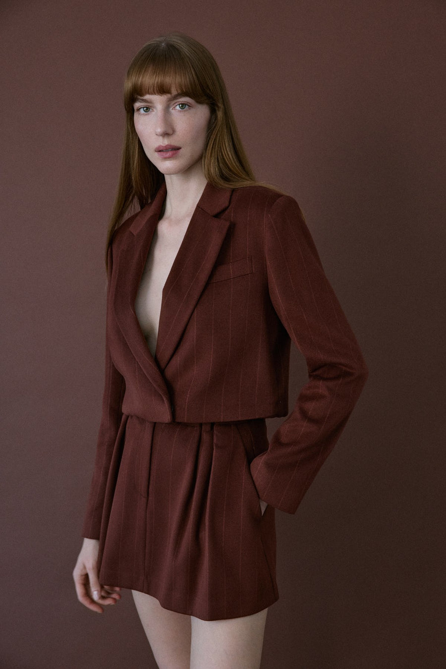Double Breasted Lined Striped Short  Blazer