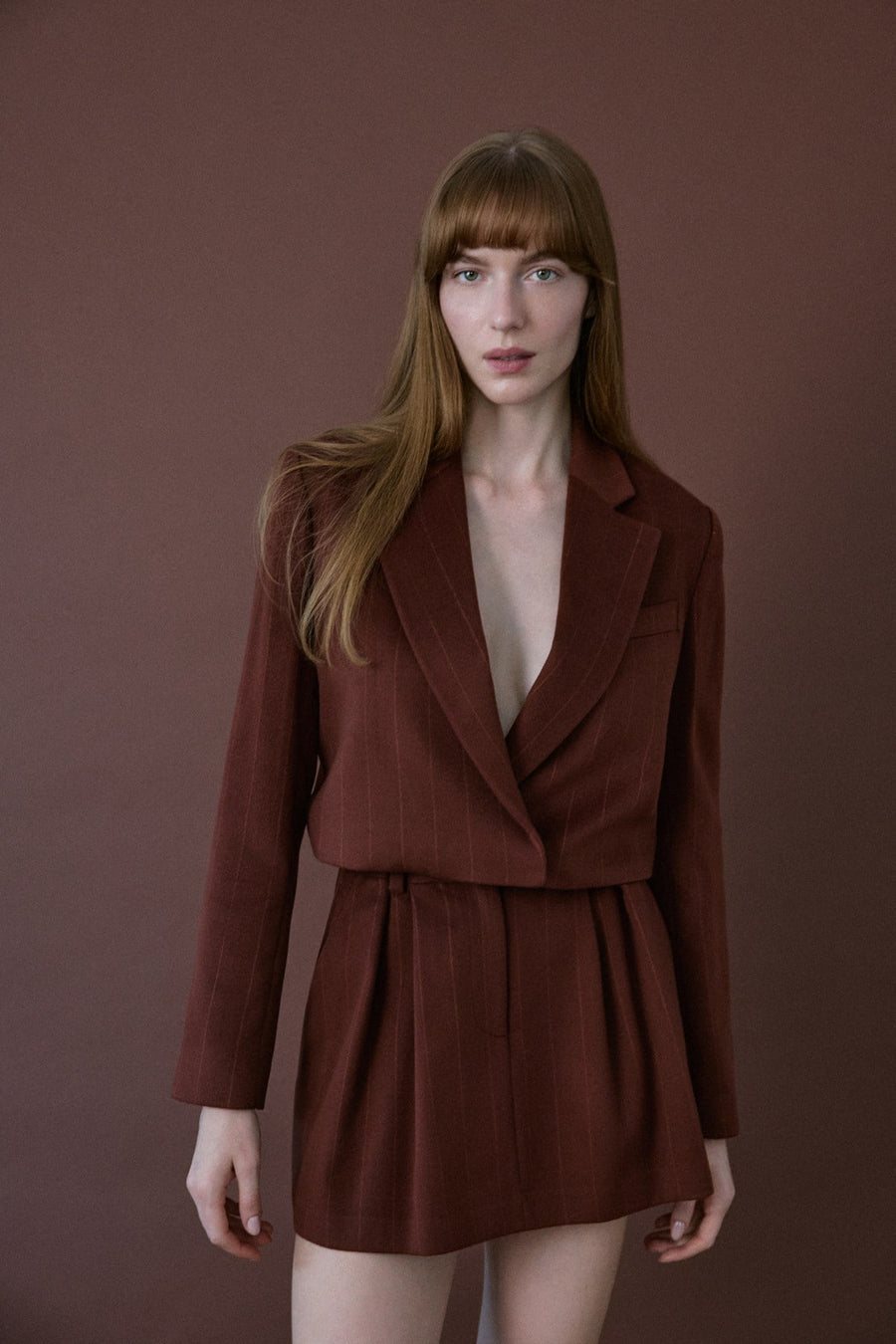 Double Breasted Lined Striped Short  Blazer