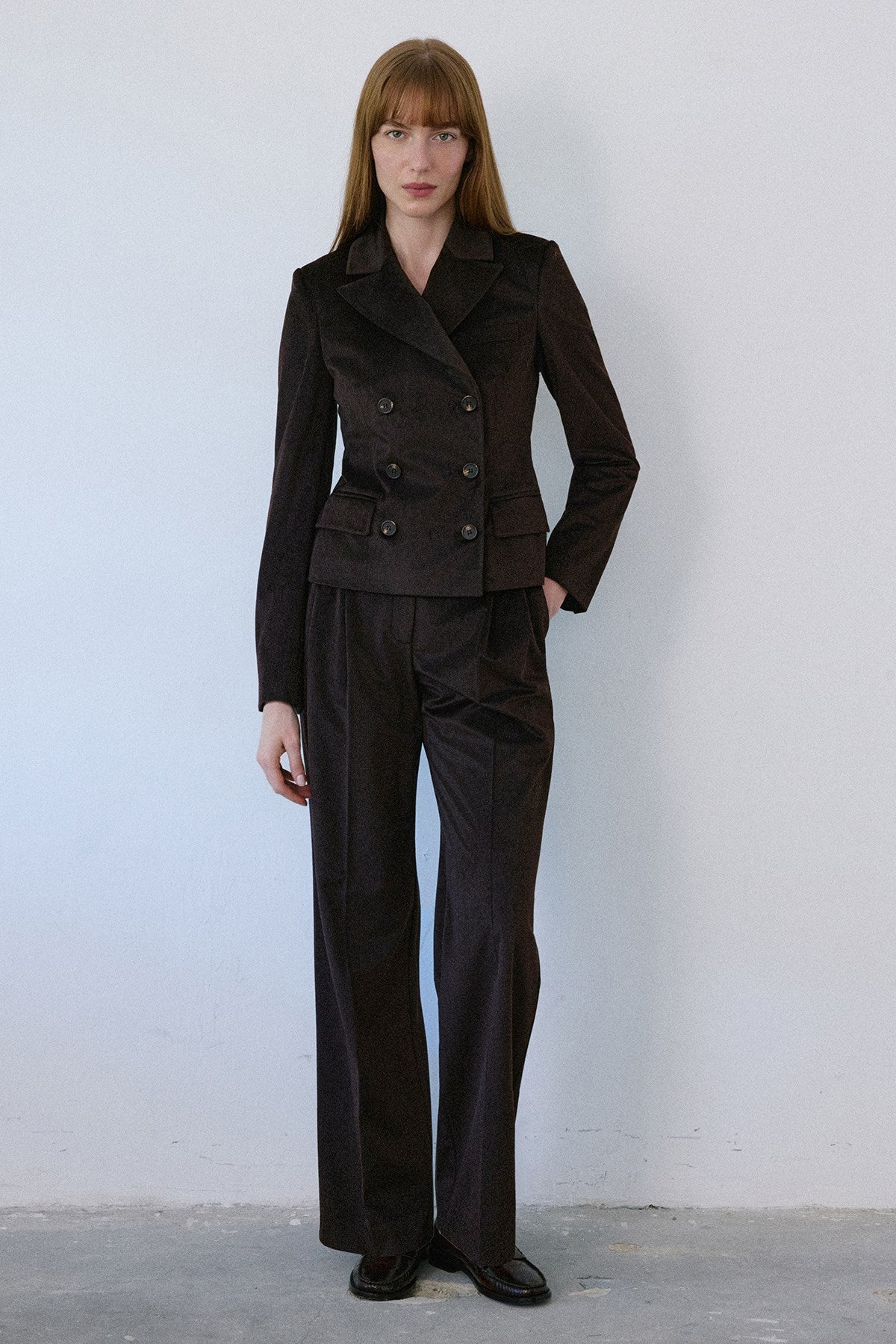 Double Breasted Lined Velvet  Blazer