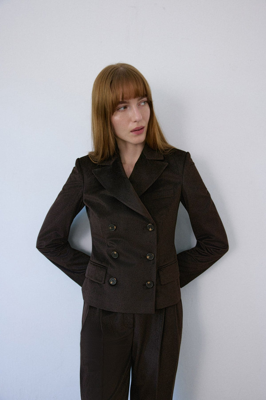 Double Breasted Lined Velvet  Blazer