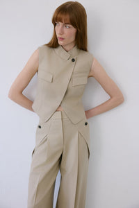 Beige Double Breasted Look Lined Vest