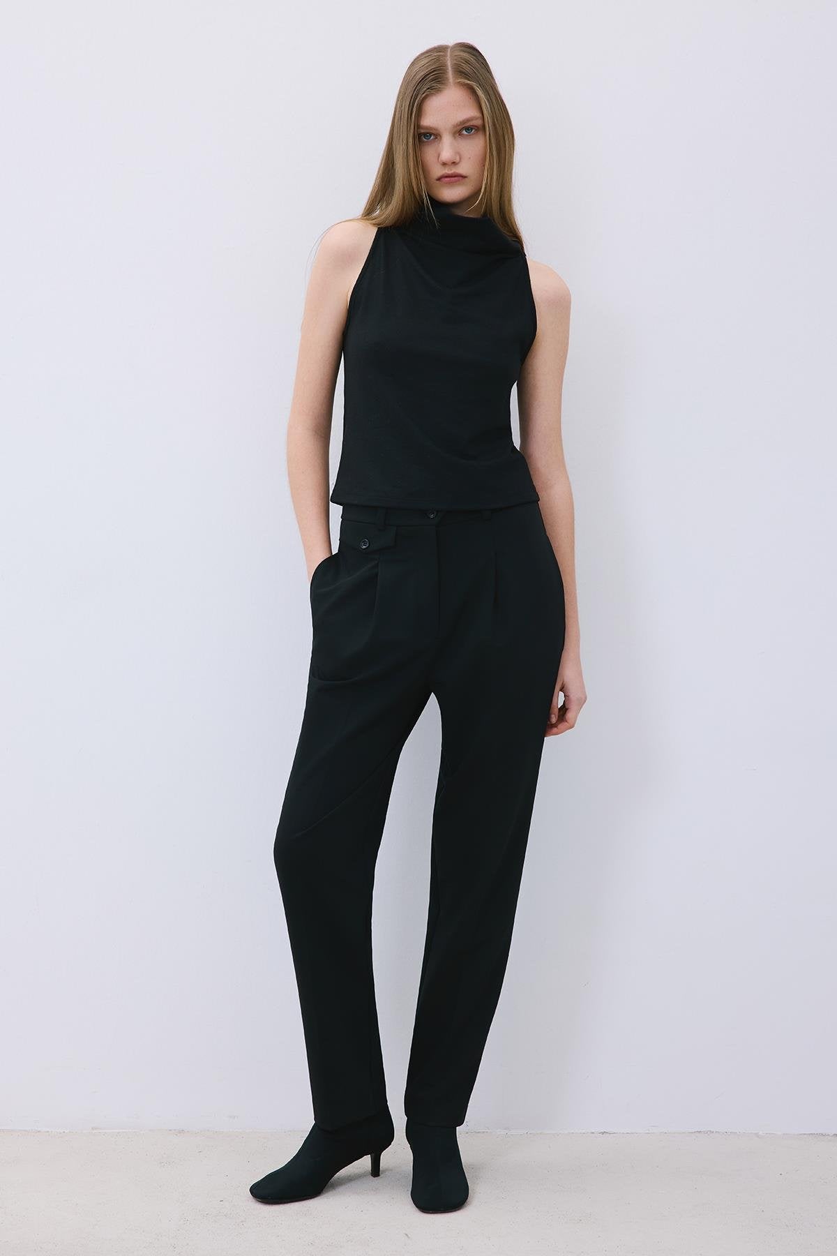 Draped Neck Wool  Blouse