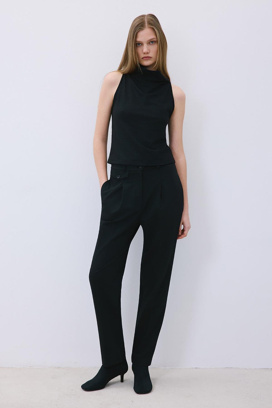 Draped Neck Wool  Blouse