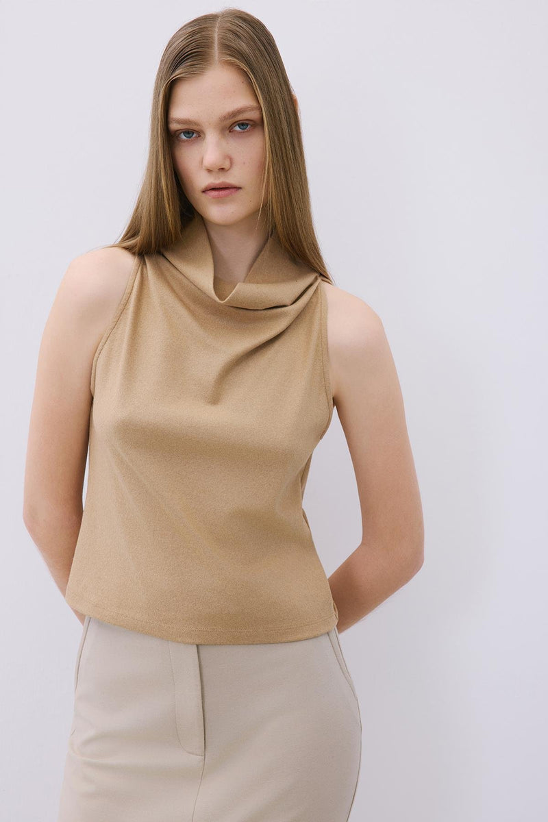Draped Neck Wool  Blouse
