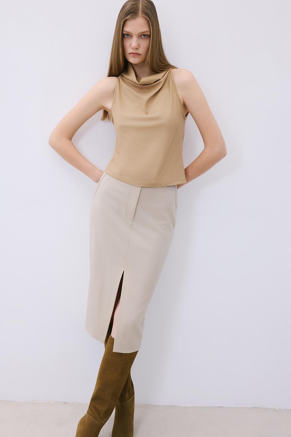 Draped Neck Wool  Blouse