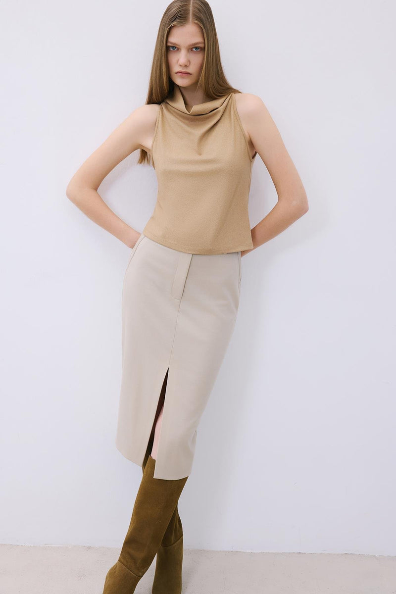 Draped Neck Wool  Blouse