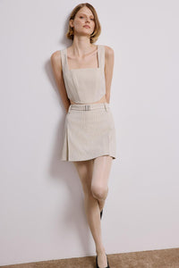 Ecru Striped Skirt With Belt Detail