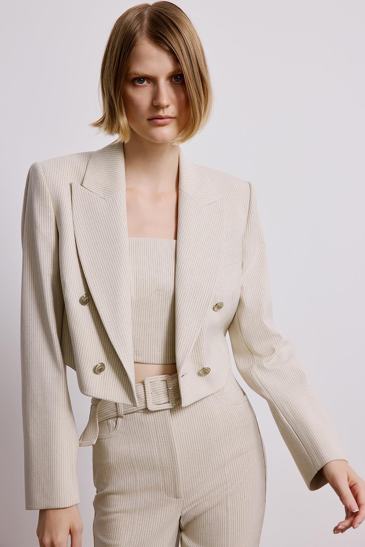 Striped Wrap Crop Blazer