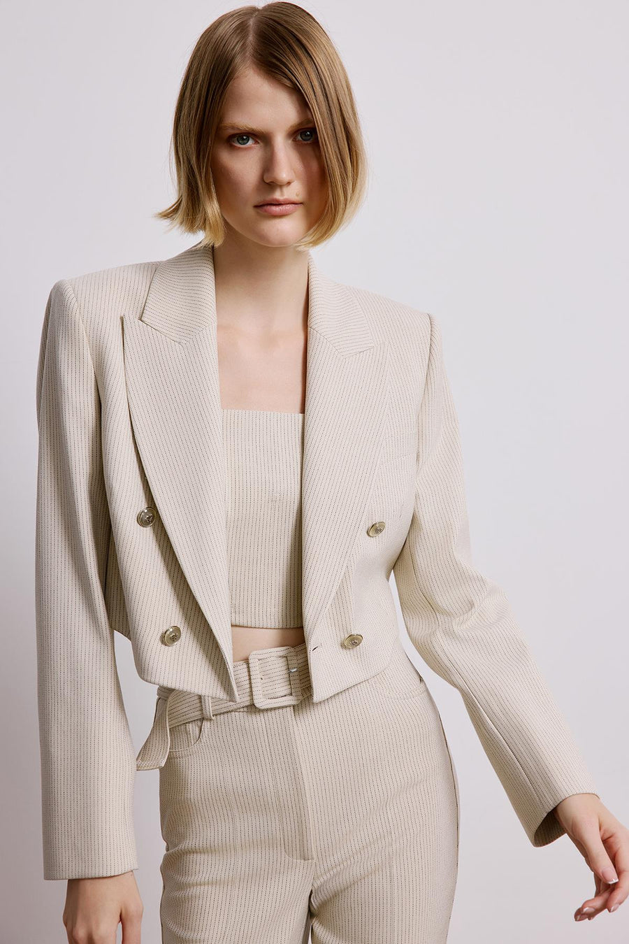 Striped Wrap Crop Blazer