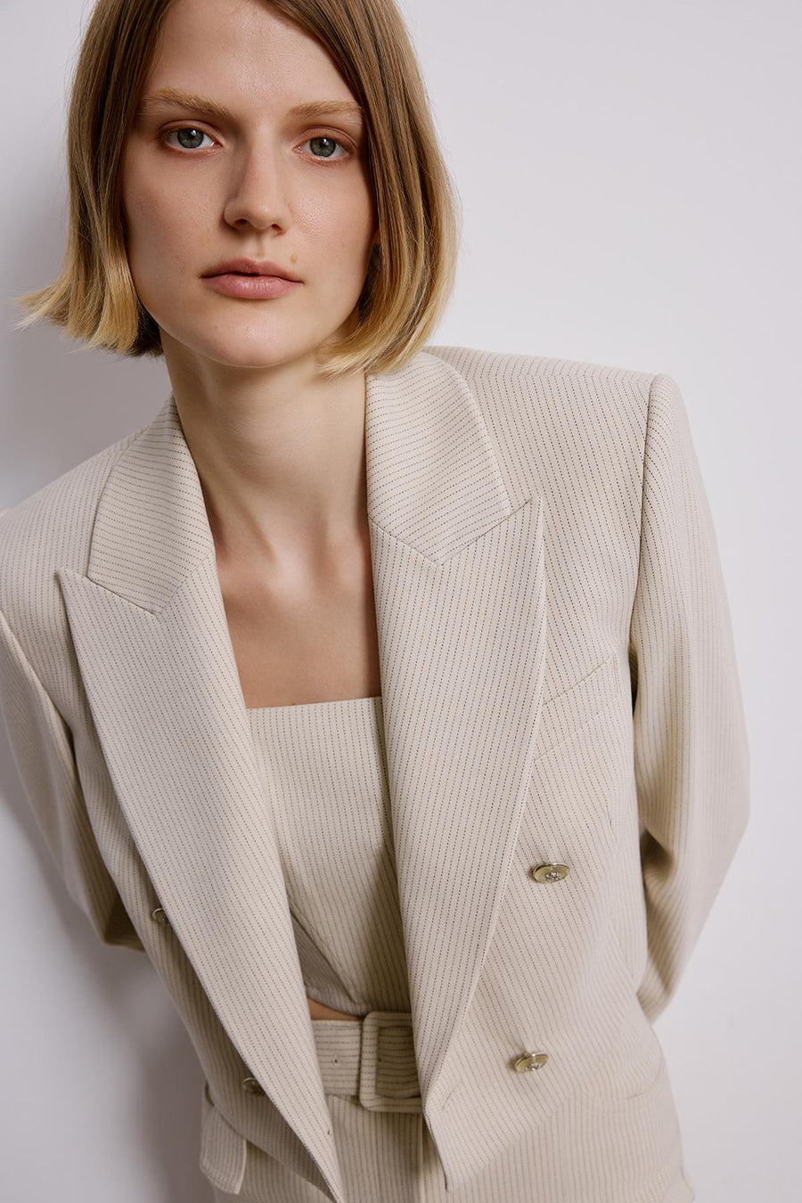 Striped Wrap Crop Blazer