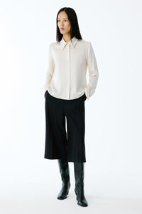 Beige Elegant Cuffed Long Sleeve  Shirt