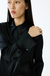 Black Elegant Cuffed Long Sleeve  Shirt