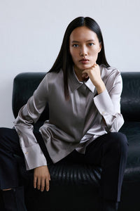 Grey Elegant Cuffed Long Sleeve  Shirt