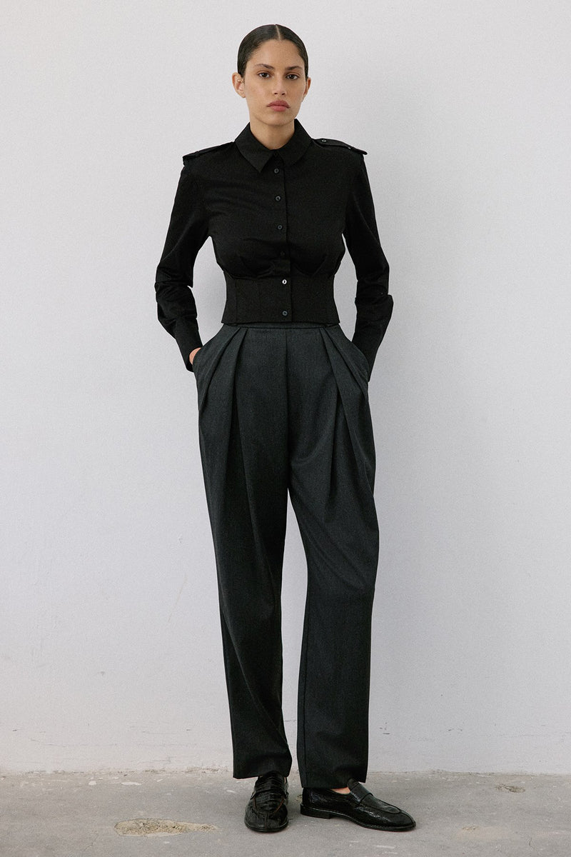 Epaulette Long Sleeve Crop  Shirt