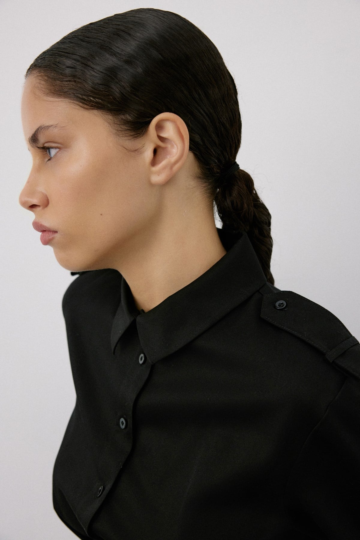 Epaulette Long Sleeve Crop  Shirt