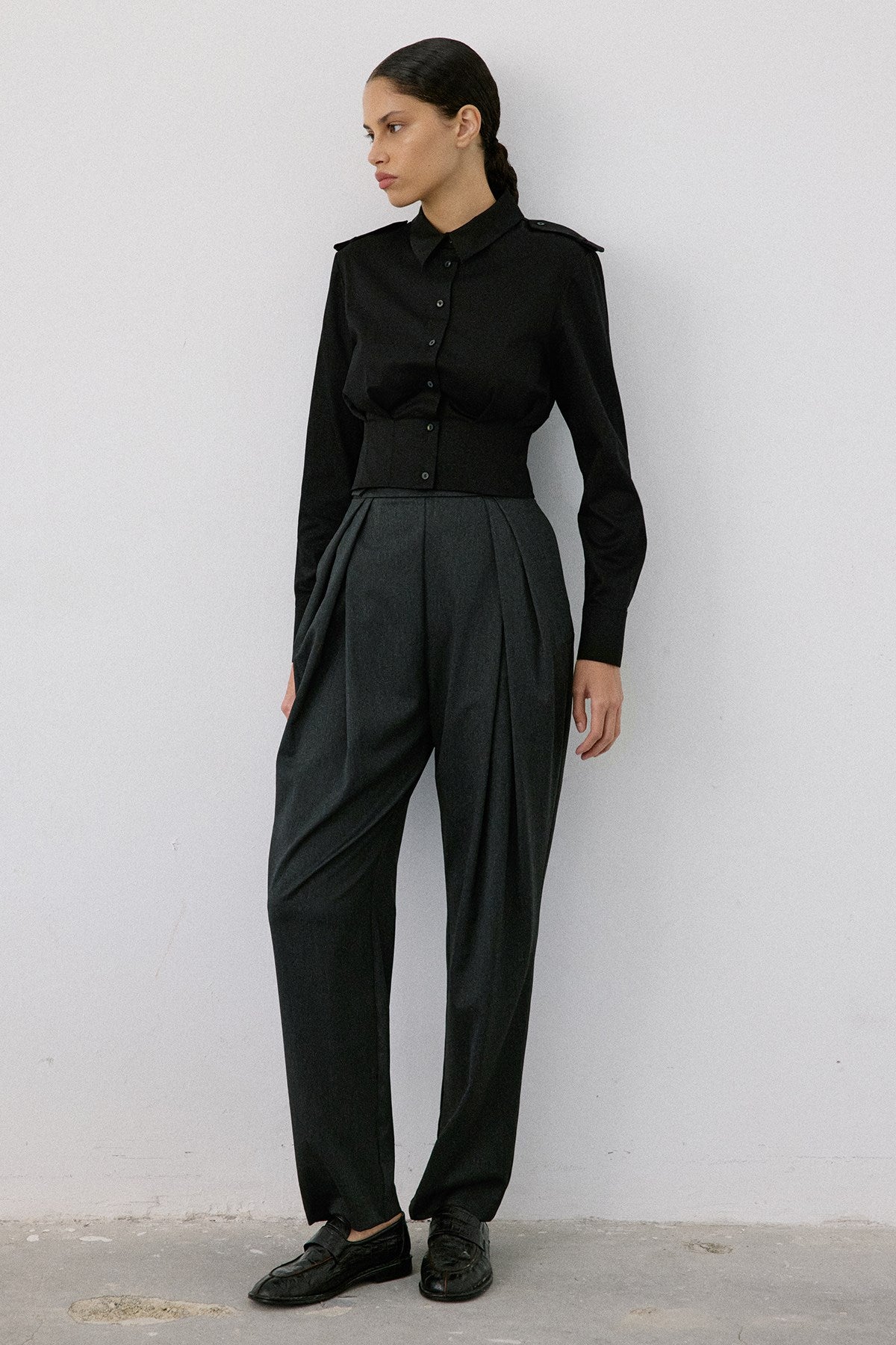 Epaulette Long Sleeve Crop  Shirt