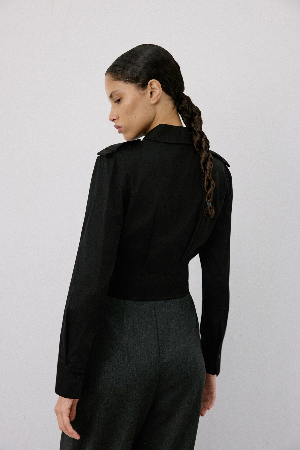 Epaulette Long Sleeve Crop  Shirt