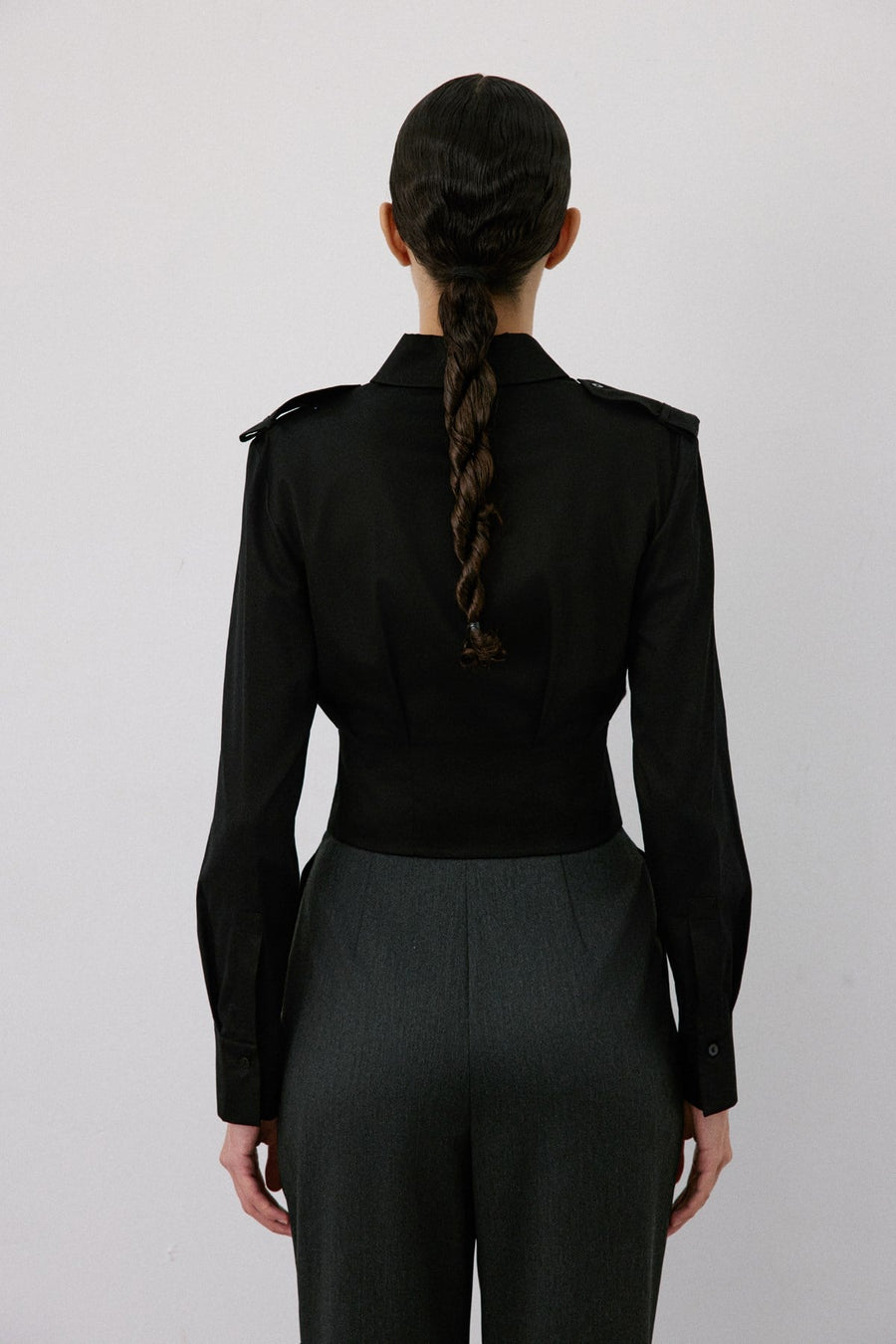 Epaulette Long Sleeve Crop  Shirt